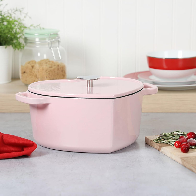 Four en fonte émaillée 2 QT Martha Stewart Heart - rose, Rose, 4 pintes