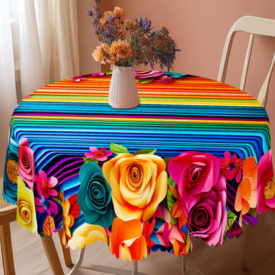 1pc Mexican Floral Pattern Tablecloth, Autumn Courtyard Party Decoration Tablecloth, Printed Tablecloth, Thanksgiving Party Decor, Suitable For Indoor