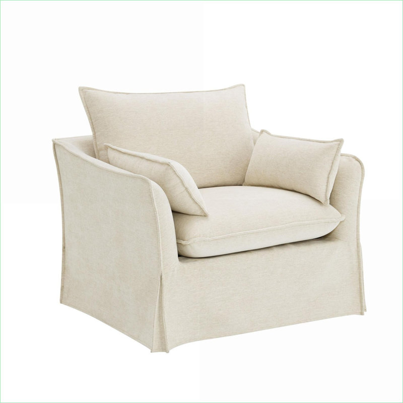Fauteuil d'appoint en lin Shane Beige pour adultes, siège rembourré pour le salon avec 2 coussins décoratifs