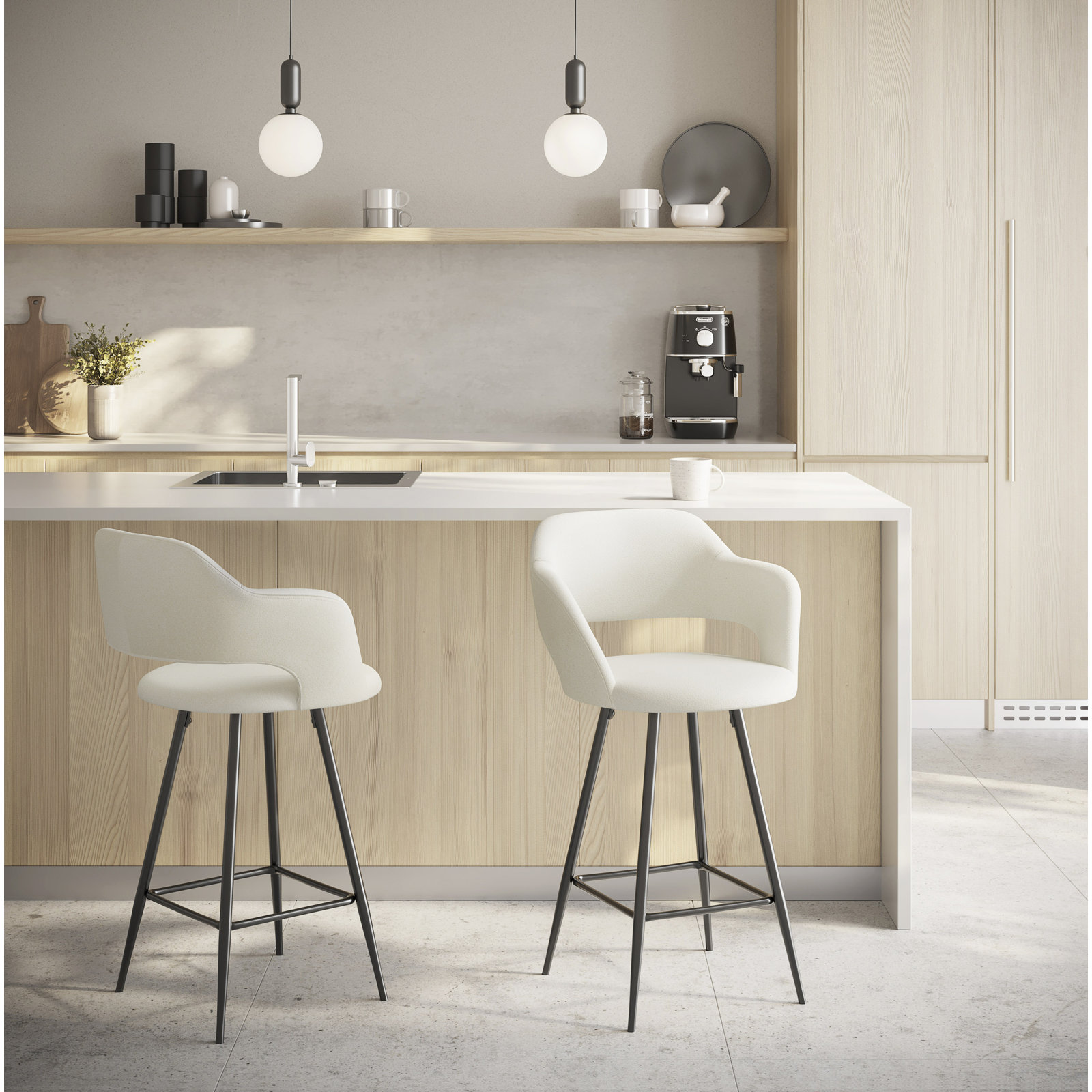 Lake 30" Bar Stool, Cream, Counter Stool (25" Seat Height)
