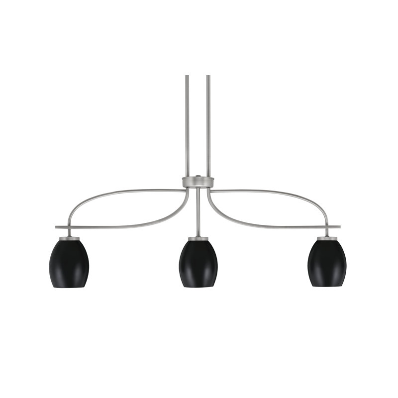 Luminaire pour îlot de cuisine 3 lumières Cavella au fini graphite avec abat-jour ovales en métal noir mat 5 po