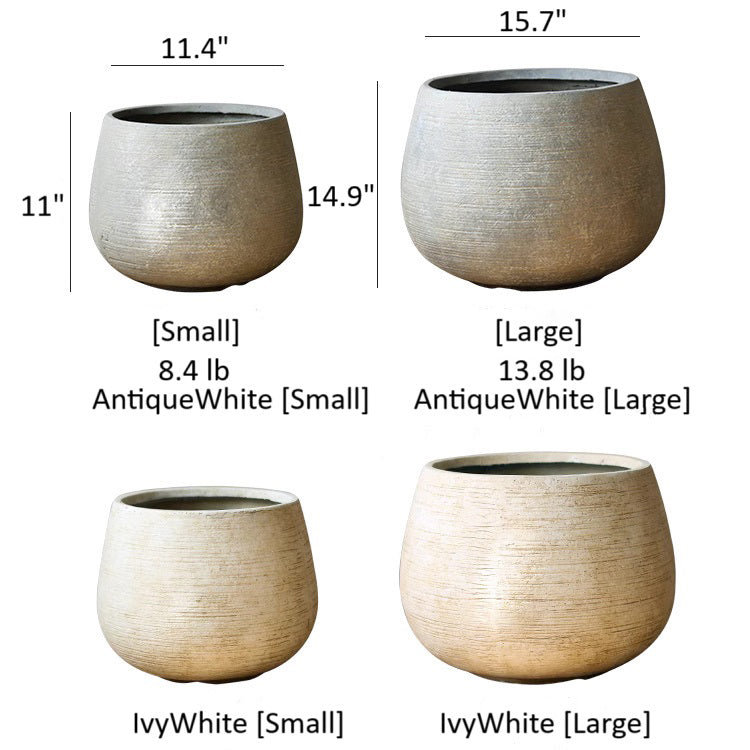 Pot à fleurs en ciment Rustic Globe, Blanc antique, H 11 po x l 11,4 po x P 11,4 po