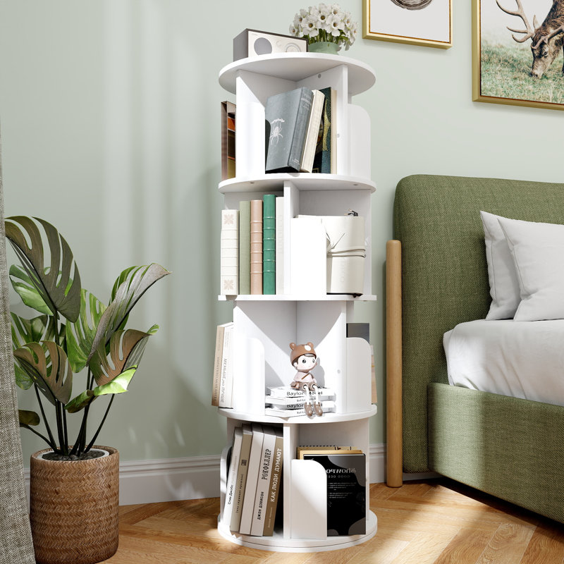 Hildelind 51.2-63.6"H 360° Rotating Bookcase, Storage and Display Bookshelf for Home Office and Living Room, White