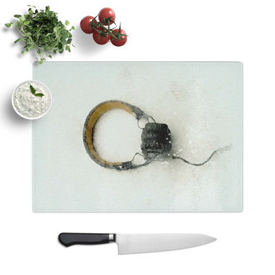 Tempered Glass Vintage Headphones in Abstract Chopping Board