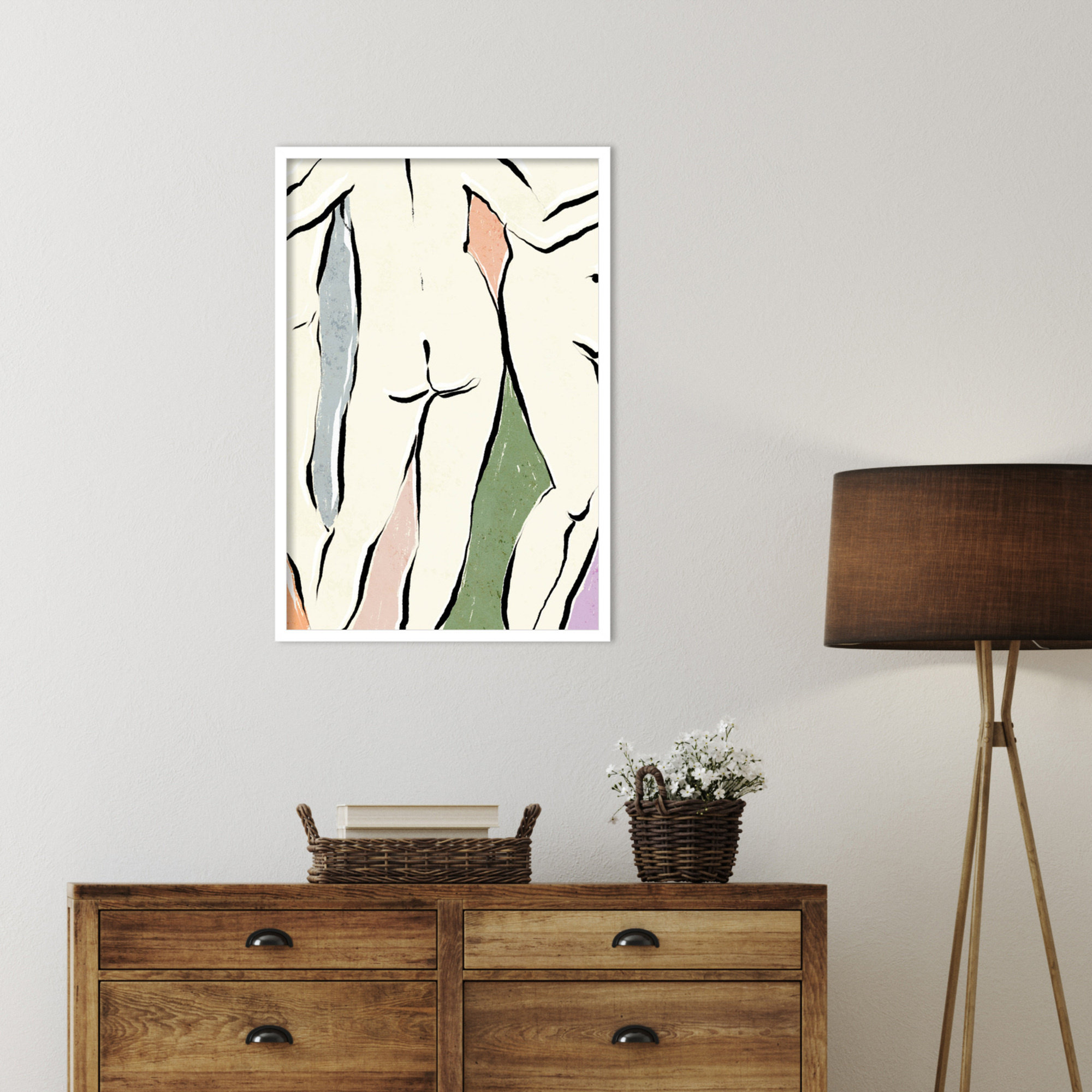 In The Bathhouse by Treechild  Wood Framed Wall Art Print, 33" H x 23" W, White