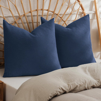 PHF 100% Cotton Waffle Weave Euro Shams, 2 Pack Elegant Home Decorative Euro Throw Pillow Covers for Bed Couch Sofa