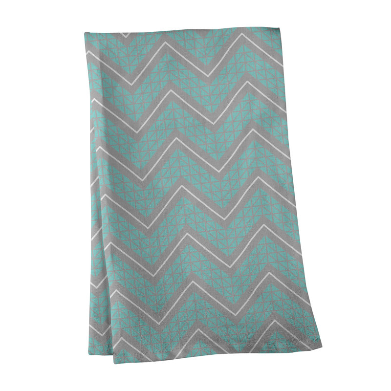 Stephenie Tea Towel Kitchen Towel, Aqua/Pink/Gray, Poly Twill