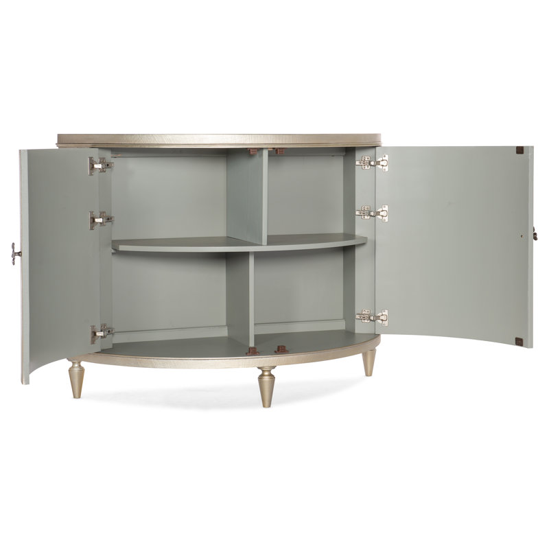 Marguerite Demilune Chest in Champagne Linen with Silver Floral Knobs