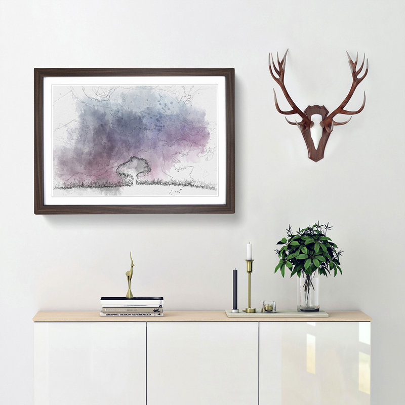 Tree Under the Cosmos in Abstract - Picture Frame Graphic Art Print, 40cm H x 60cm W x 2cm D, Walnut