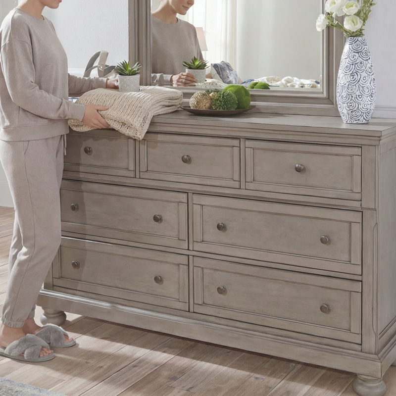 Commode double 7 tiroirs avec miroir Austinburg