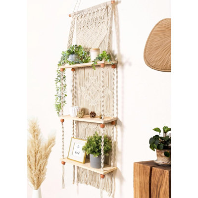 Étagère murale à 3 niveaux en macramé Boho