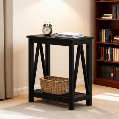 Farmhouse End Table With Storage Shelf, Narrow Slim Side Table For Small Spaces, Rustic Nightstand For Living Room And Bedroom