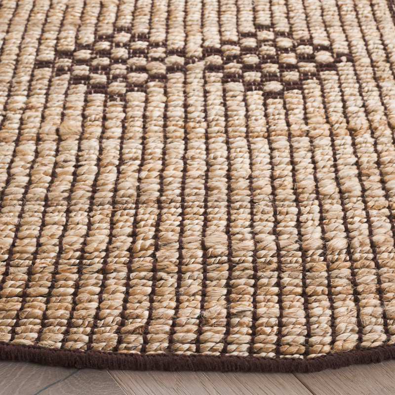 Kobei Natural Fiber Flat Weave Jute Pile Southwestern Rug, Round 6'