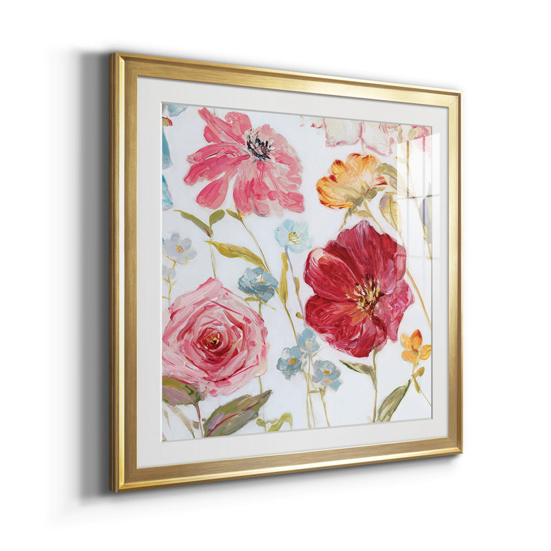 Wildflower Whimsy I - Peinture encadrée sur papier, H 34,5 po x l 69 po x P 1,5 po, Papier encadré doré, Blanc