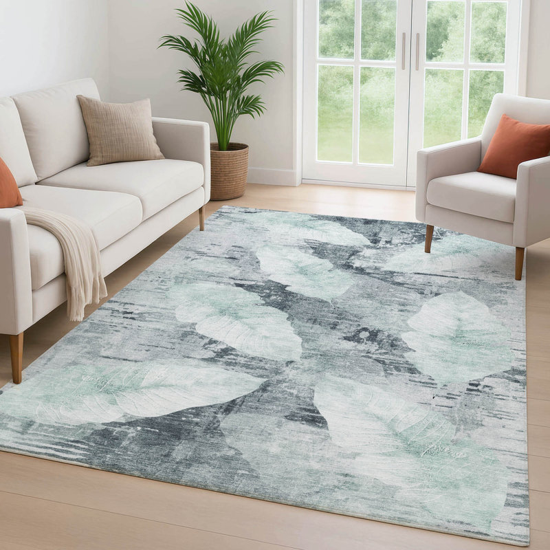 Premium Machine Washable Mayfield floral Rug, 9' x 12', Teal