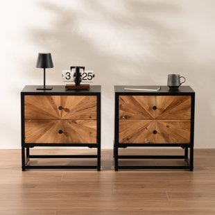 Reclaimed Wood Parquet Nightstand, Set of 2 (Set of 2)