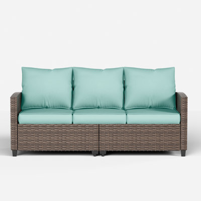 Vancamp 79" Wide Outdoor All-Weather Wicker Patio Sofa With Cushions by Latitude Run