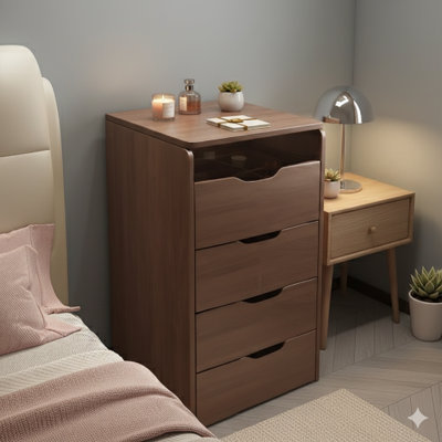 (60 cm) 3-en-1 avec miroir à bascule. Un petit ensemble de coiffeuse avec un bureau en verre visible, une conception compacte avec trois tiroirs. Sert de coiffeuse pour les chambres à coucher, de couleur noyer.