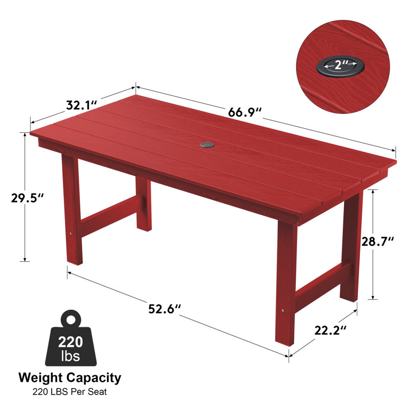 Kahn Reata HDPE Outdoor Dining Table, Red