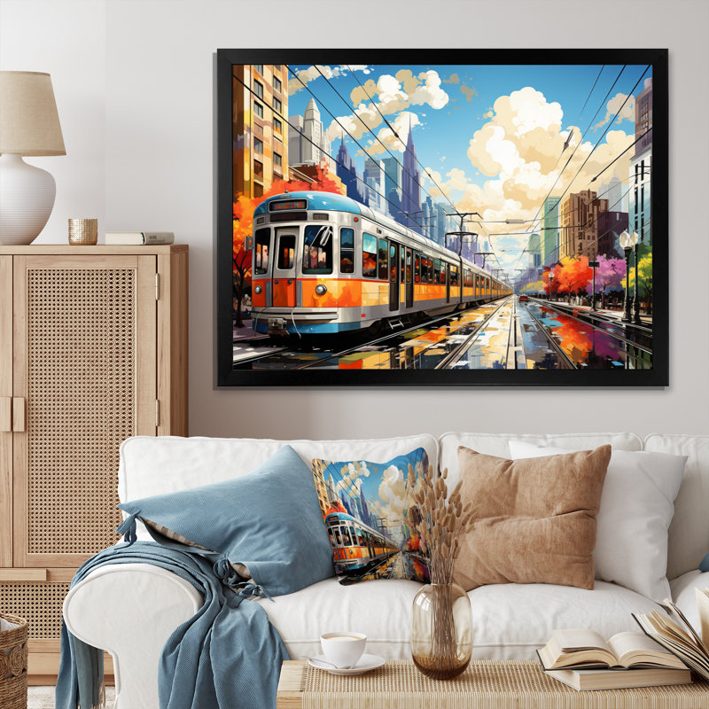 «City Cleveland Popart», reproduction sur toile, H 16 po x l 32 po x P 1 po, Cadre simple noir