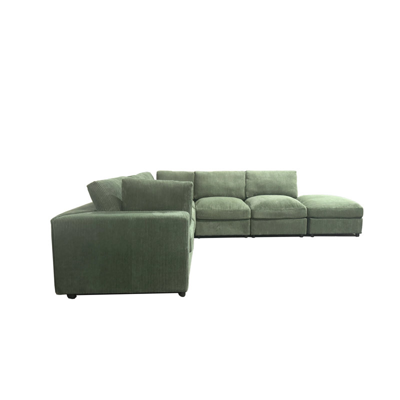 Canapé modulaire de coin avec repose-pieds 108,5 po Arregui, Velours côtelé vert foncé