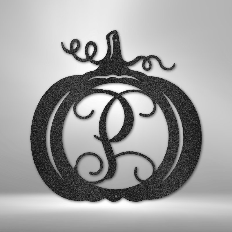 Décoration murale en acier personnalisée, monogramme de citrouille, H 14,25 po x l 14,5 po x P 0,5 po, Oui, Noir