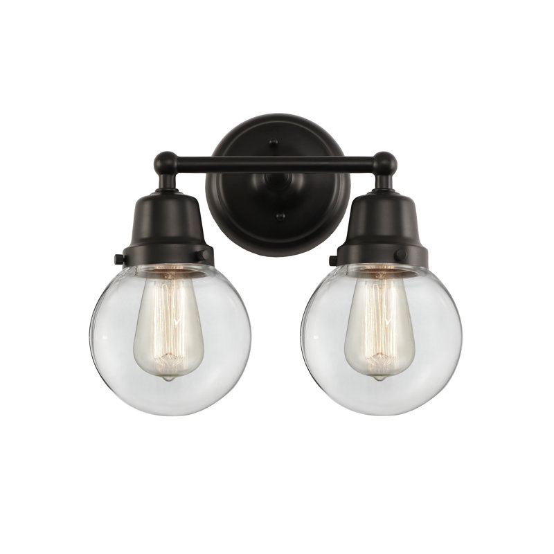 Éclairage pour salle de bain 2 lumières Lorri, Transparent, Incandescent, Nickel satiné brossé