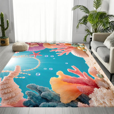 Tapis marin vibrant sous-marin, motif étoile de mer corail, doux et durable, tapis antidérapant lavable à la machine, décoration intérieure élégante pour le salon, la chambre à coucher, la chambre d'adolescent, le vestibule, appartement