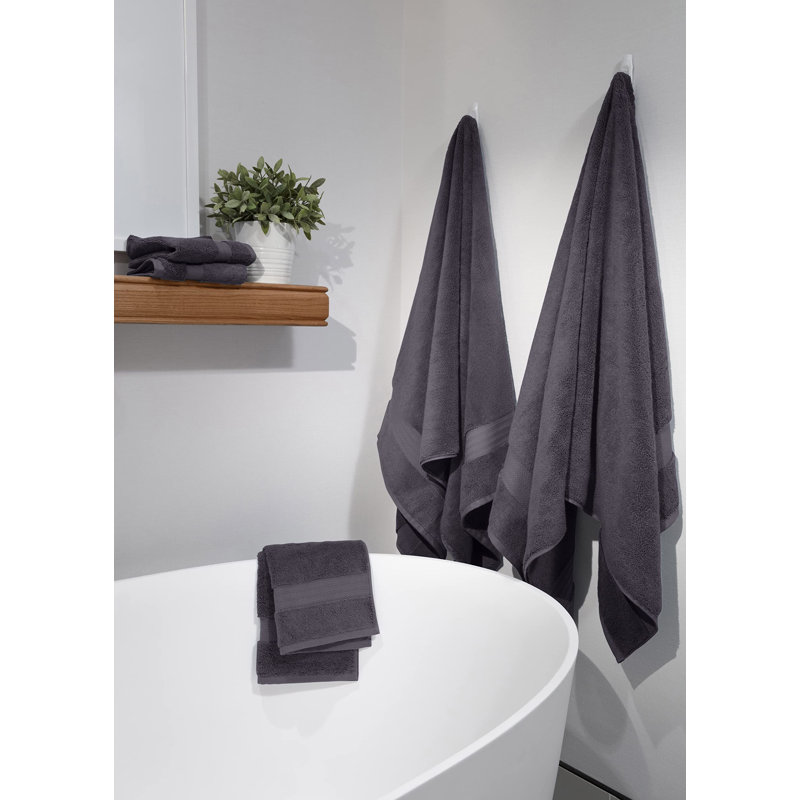 6 Piece 100% Organic Cotton Towel Set, Charcoal Black