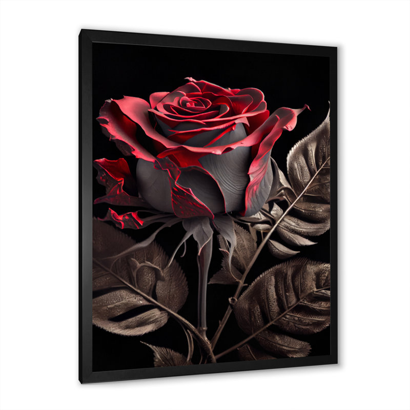 «Blossoming Rose in Red and Grey III», art mural sur toile à motif floral, Impression noire sur toile encadrée