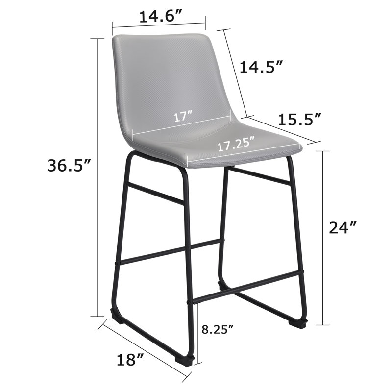 Madbury Upholstered Counter Stool with Metal Frame, Light Gray