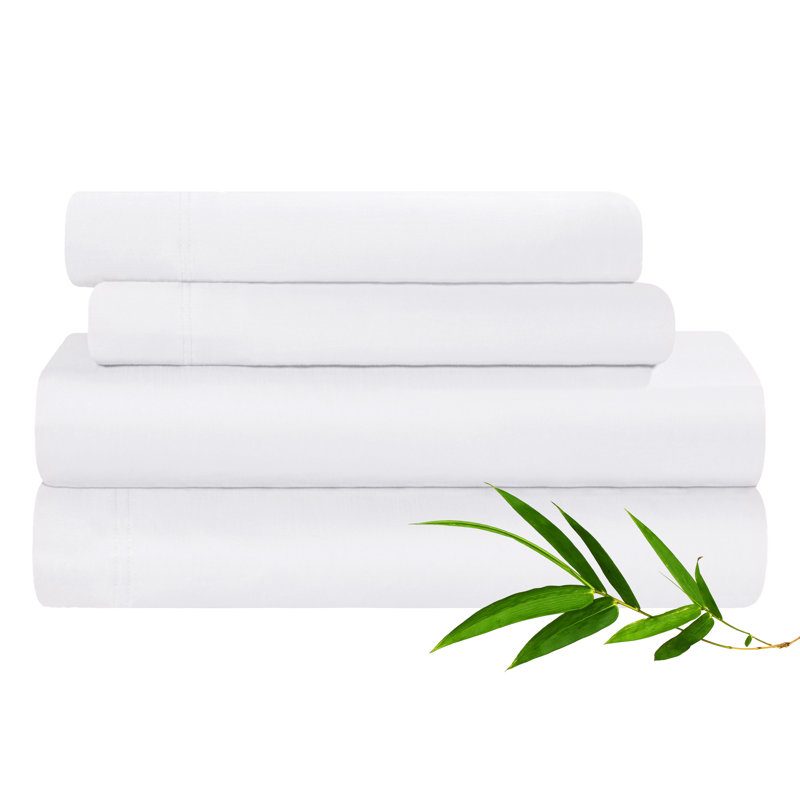 Blue Nile Mills 300 Thread Count Rayon From Bamboo Deep Pocket Bed Sheet Set, White, King Sheet Set with 2 Pillowcases