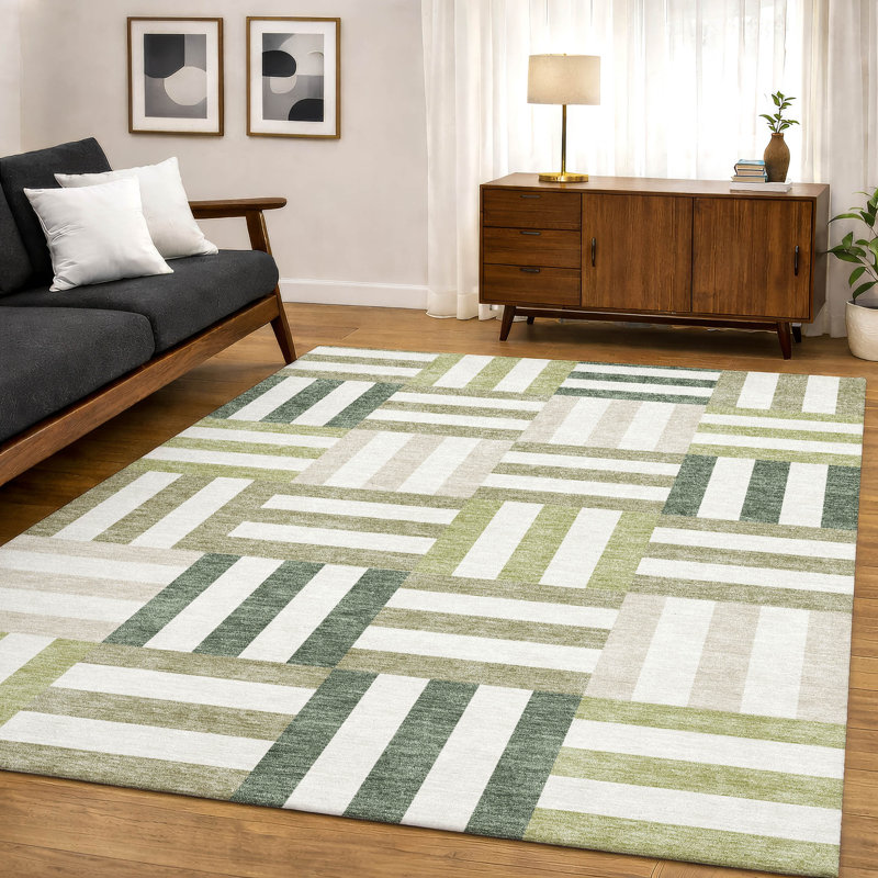 Premium Machine Washable Mayfield AMF2332 Geometric Rug, 3' x 5', Sage