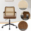 Fauteuil de bureau respirant à dossier en canne avec structure en noyer de style Mid-Century et base pivotante réglable-1567086279