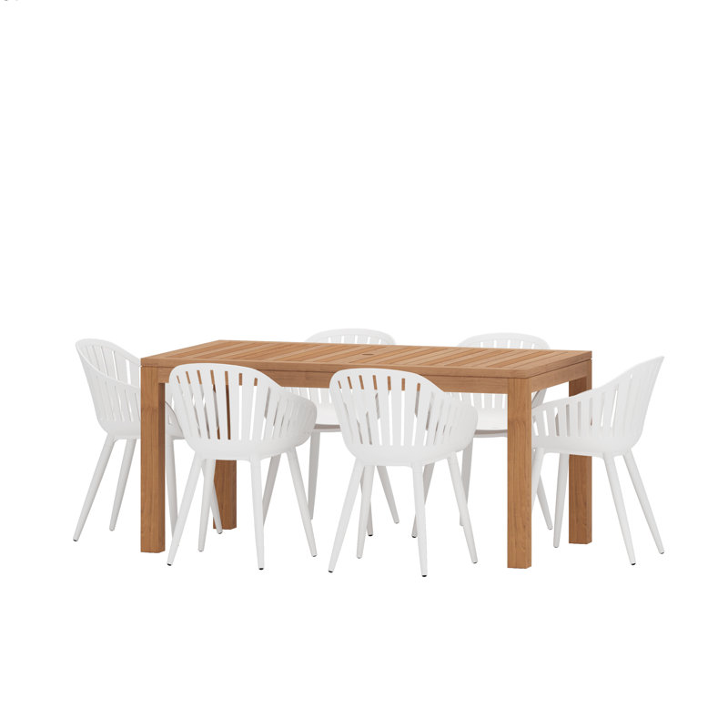 Anautica 6 - Person Teak Patio Dining Set with Rectangular Table, White