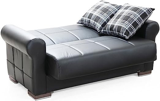 Causeuse-lit convertible en cuir 67 po Georgea, Similicuir noir