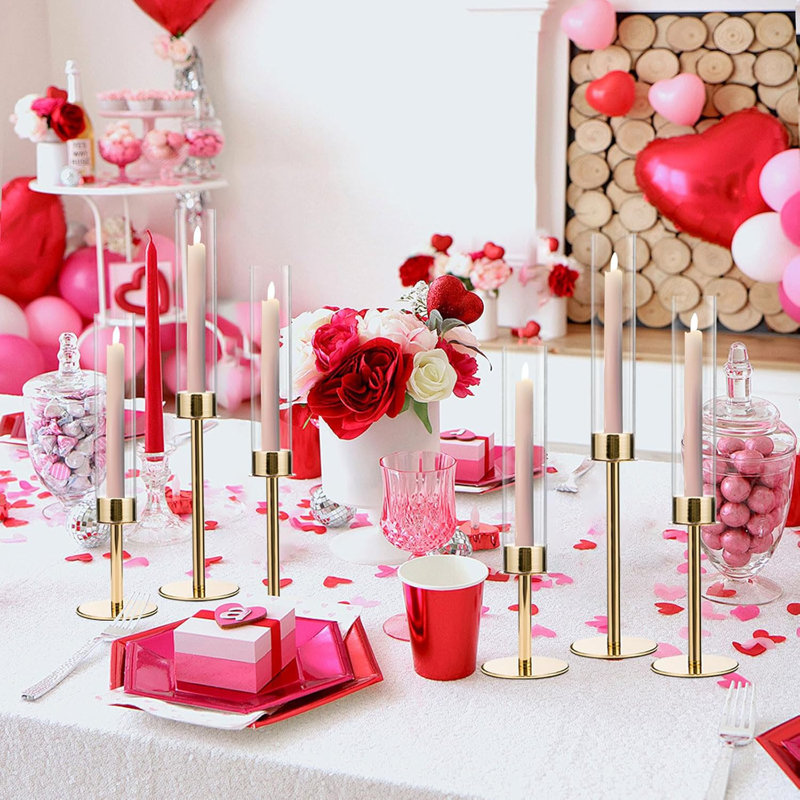 18 Piece Gold Candlestick Holder Set With Acrylic Covers - Elegant Taper Candle Holders for Wedding Party Christmas Home Decor