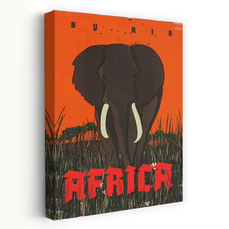Art mural rétro, safari africain, nature, faune, 24" H x 16" W