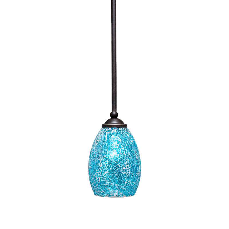 Mini-luminaire suspendu Zilo avec verre fusion, H 8 po x l 5 po, Turquoise, Granit foncé
