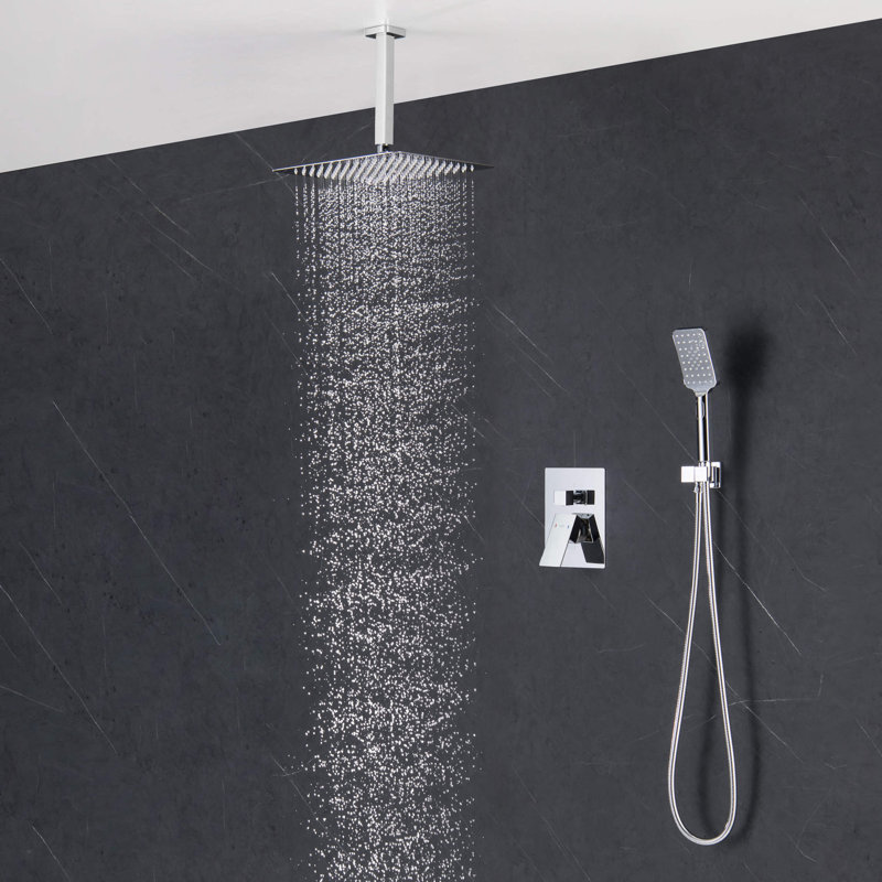 Système de douche cubique à pression équilibrée 2 fonctions avec valve brute, Chrome
