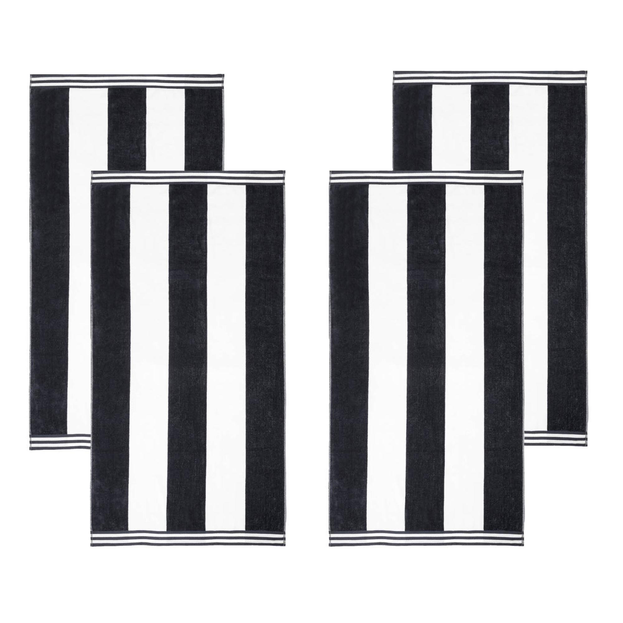 Calheta Cotton Oversized Cabana Stripe Beach Towels, 4, Charcoal