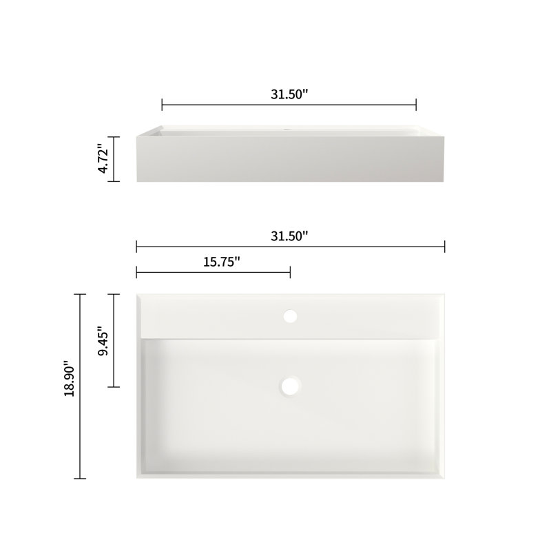 Bathroom Vanity Basin Sink Of Stone Resin Solid Surface - Matte White, 19.17 In Width, 31.59 Depth, 4.62 Height, 33.8 Lb, Fits All Decor, Discoloration, Multiple Installation Options, Simple And