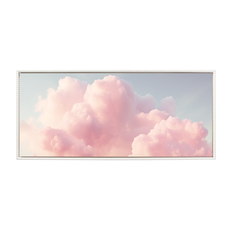 Vintage Pink Cotton Candy Clouds Mountain Landscape by The Creative Bunch Studio Framed Canvas Wall Art Print