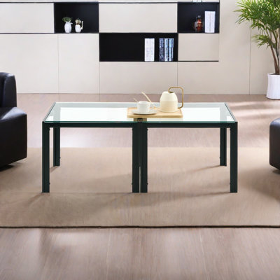 Table basse carrée avec finition en verre trempé, ensemble de 2