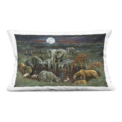 Animal Pairs at Watering Hole Decorative Printed Throw Pillow, design by Ruane Manning
