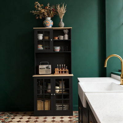 Freestanding Cabinet, Kitchen Pantry Storage Cabinet With Glass Doors And Adjustable Shelves For Dining Room