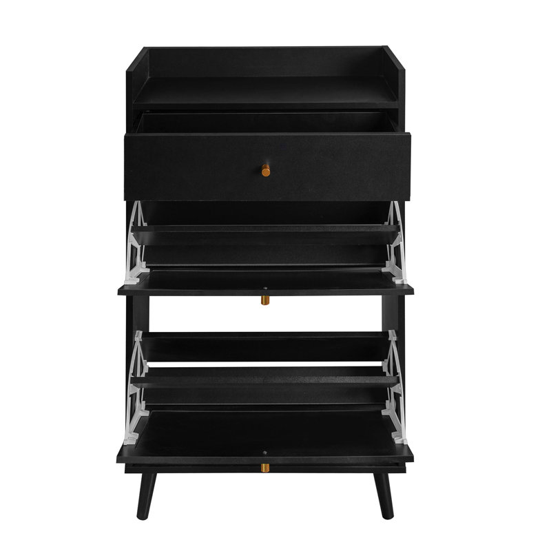 Rattan, Allen 2 Door 1 Drawer Cabinet, Shoe Rack, Double Layer, Suitable For Entrance, Black