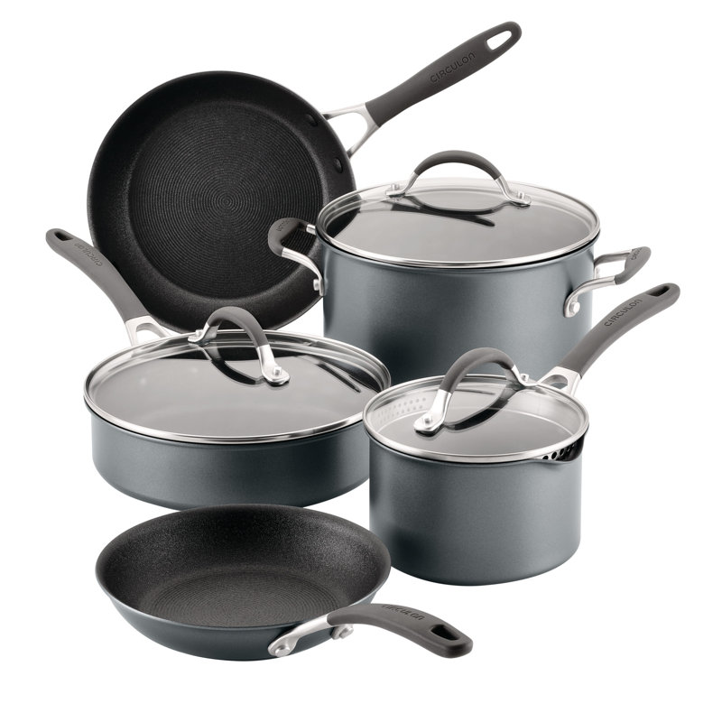 Circulon A1 with ScratchDefense Nonstick Induction Pots and Pans Cookware Set, 8 Piece, Graphite