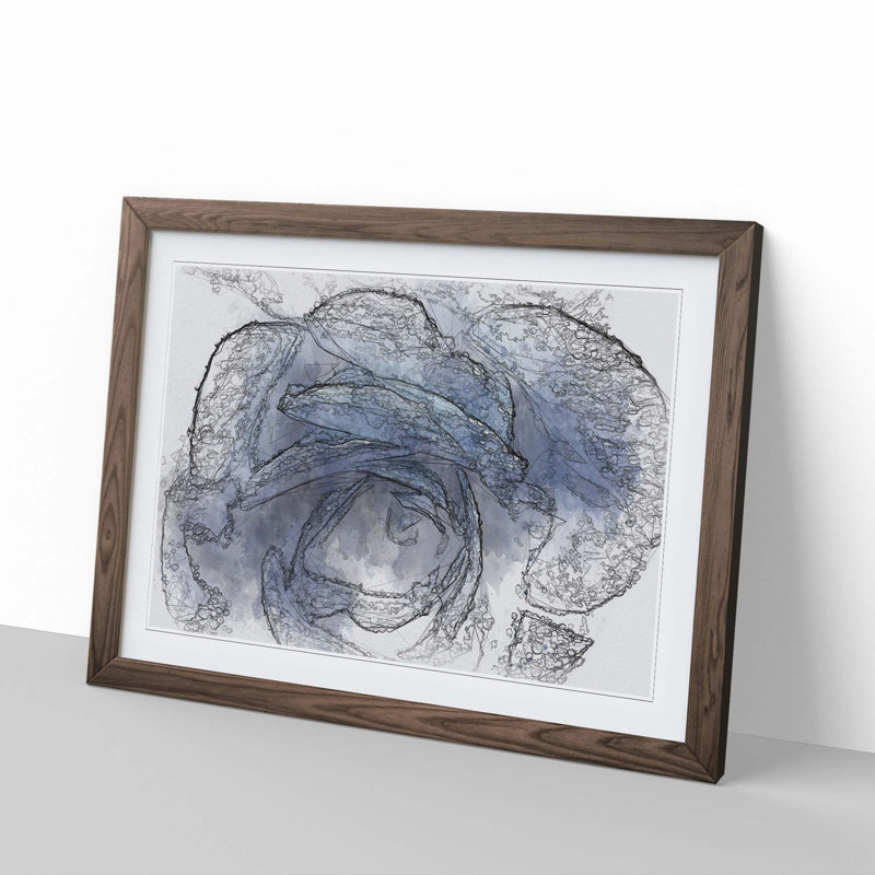 Blue Rose in Abstract - Picture Frame Graphic Art Print, 36cm H x 48cm W x 2cm D, Walnut Framed