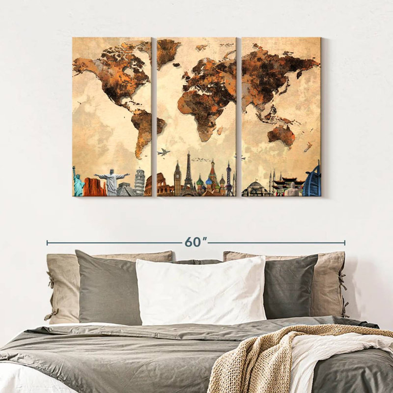 «Rustic Map», reproduction sur toile, H 32 po x l 50 po x 1,25 po